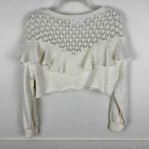 Anthropologie Cropped Long Sleeve Layered Trim Sweatshirt M - Picture 3 of 5